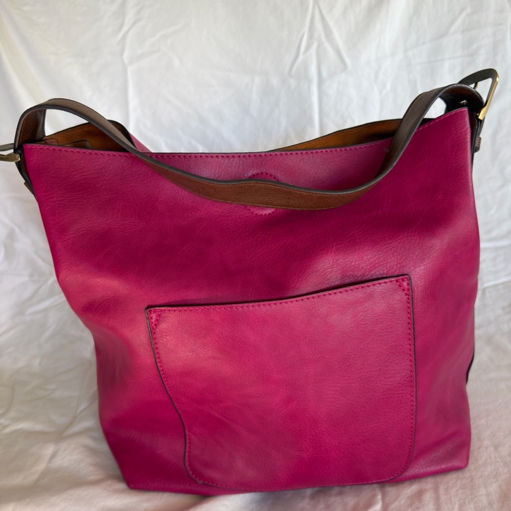 Joy Susan Womens Faux Leather: Hobo 2-in-1 Handbag- Fushia
